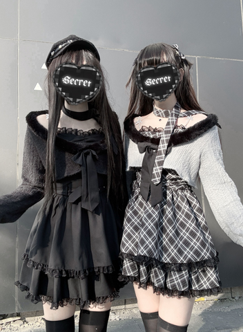 ［ファッション］地雷系 ショートカーディガン+キャミワンピース セットアップ 【2N874V】