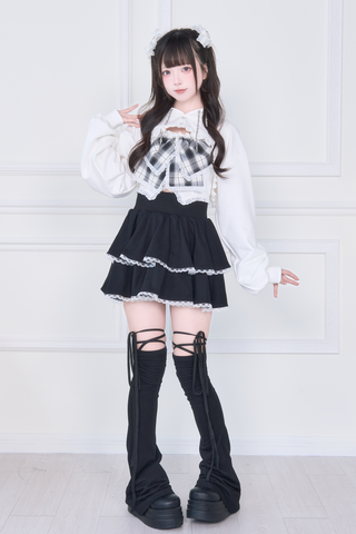 ［ファッション］地雷系 リボンベスト+ショートスウェット セットアップ【E44C73】