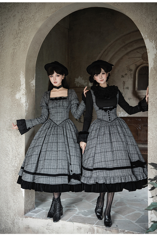 ［ファッション］クラシカル レトロ チェック柄 ワンピース【E44C73】