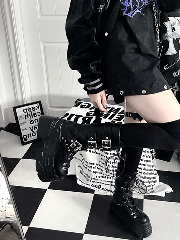 ［靴］サブカル ベルト 厚底 ミドルブーツ【3IX6FC】