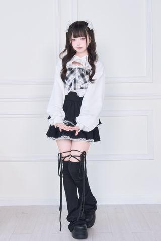 ［ファッション］地雷系 リボンベスト+ショートスウェット セットアップ【E44C73】