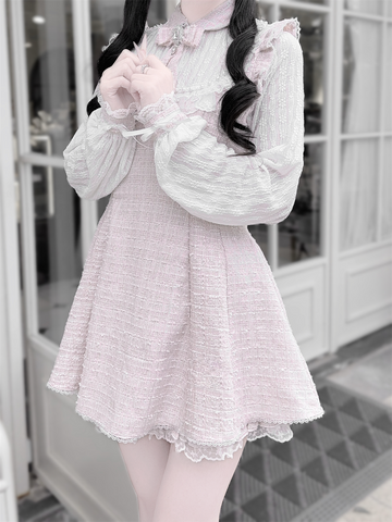 ［ファッション］地雷系 ツイード ワンピース+パンツ セットアップ【K2O370】