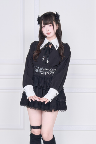 ［ファッション］地雷系 量産型 クロス ブラウス【C48YIC】