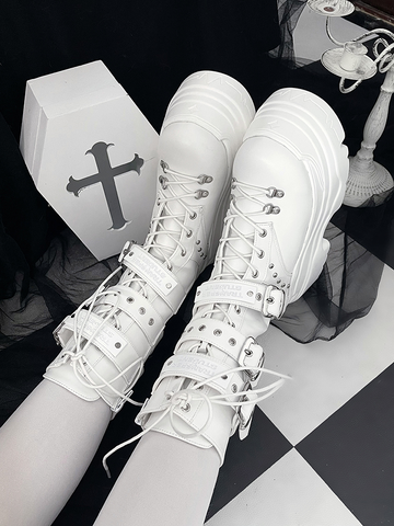 ［靴］サブカル ベルト 厚底 ミドルブーツ【3IX6FC】