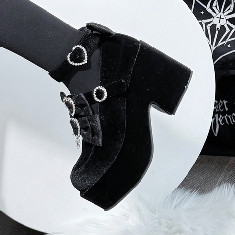 ［靴］地雷系 量産型 ビジュー ダブルベルト パンプス【A9XC1W】