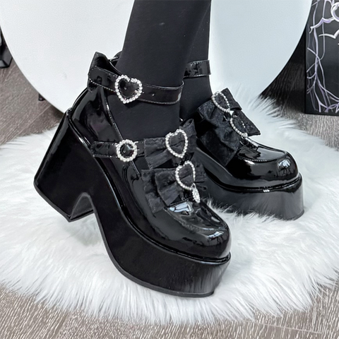 ［靴］地雷系 量産型 ビジュー ダブルベルト パンプス【A9XC1W】