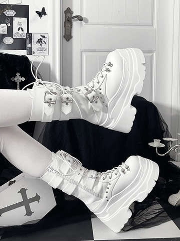 ［靴］サブカル ベルト 厚底 ミドルブーツ【3IX6FC】