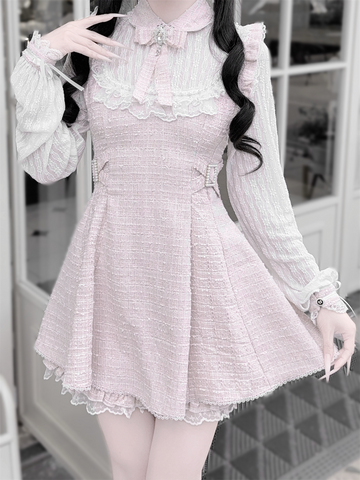 ［ファッション］地雷系 ツイード ワンピース+パンツ セットアップ【K2O370】