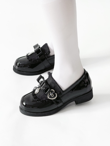 ［靴］地雷系 量産型 リボン ローファー シューズ【6KWCAV】