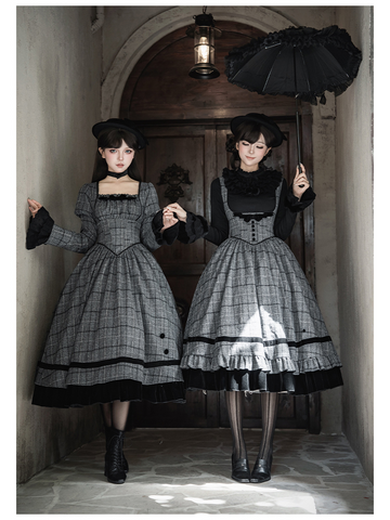 ［ファッション］クラシカル レトロ チェック柄 ワンピース【E44C73】