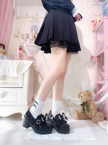 ［靴］地雷系 量産型 リボン 厚底 シューズ【K1SUET】