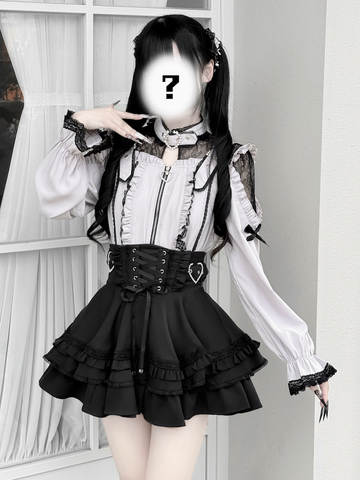 ［ファッション］地雷系 レースブブラウス+スカート【心跳芭菲】