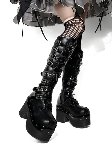 ［靴］ゴシック ベルト 厚底 ロングブーツ【A9CCP0】