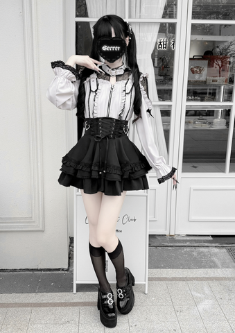 ［ファッション］地雷系 レースブブラウス+スカート【心跳芭菲】