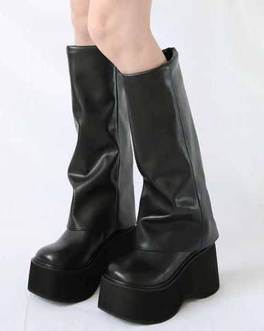 ［靴］ゴシックダークパンク 厚底 ロングブーツ【XEQ4QO】
