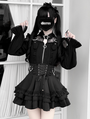 ［ファッション］地雷系 レースブブラウス+スカート【心跳芭菲】