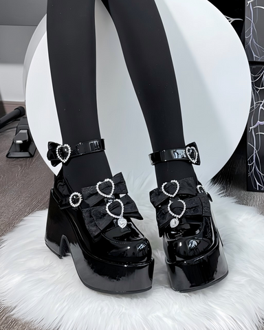 ［靴］地雷系 量産型 ビジュー ダブルベルト パンプス【A9XC1W】