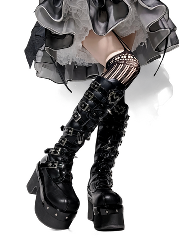 ［靴］ゴシック ベルト 厚底 ロングブーツ【A9CCP0】