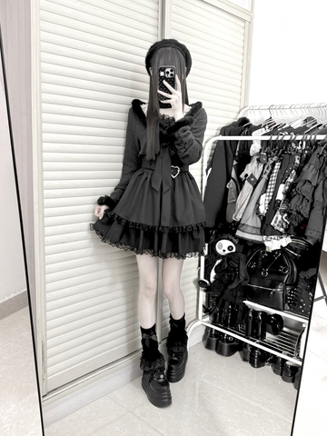 ［ファッション］地雷系 ショートカーディガン+キャミワンピース セットアップ 【2N874V】