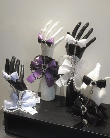 ［ファッション］地雷系 リボンラインストーンチェーン ブレスレット【H6KP1S】