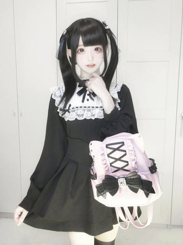 ［バッグ］地雷系 リボン 翼 リュック【F972RN】