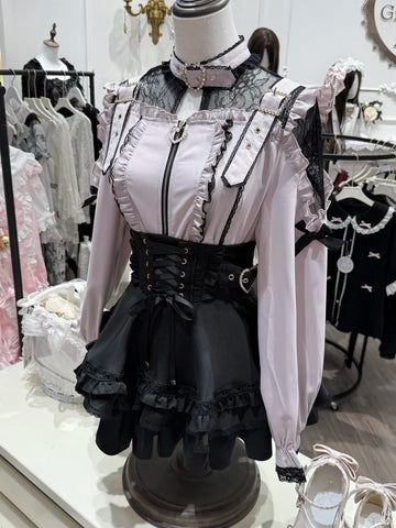 ［ファッション］地雷系 レースブブラウス+スカート【心跳芭菲】