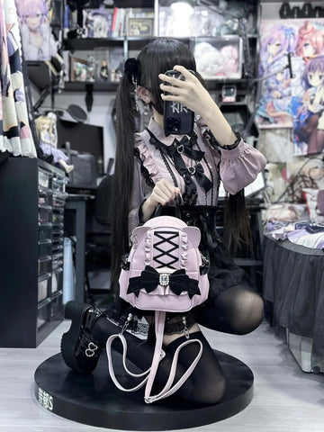 ［バッグ］地雷系 リボン 翼 リュック【F972RN】