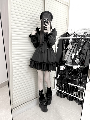 ［ファッション］地雷系 ショートカーディガン+キャミワンピース セットアップ 【2N874V】