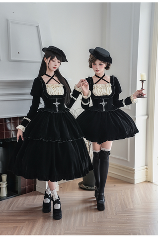 ［ファッション］クラシカル レトロ ベロア ワンピース【GJQ12R】