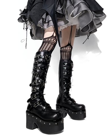 ［靴］ゴシック ベルト 厚底 ロングブーツ【A9CCP0】