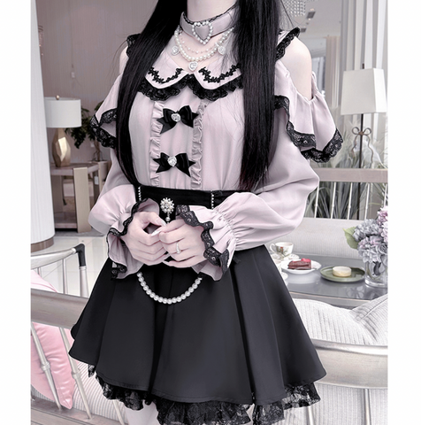 ［ファッション］地雷系 長袖 オフショル ブラウス【恋爱契约】