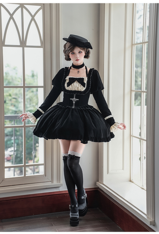 ［ファッション］クラシカル レトロ ベロア ワンピース【GJQ12R】