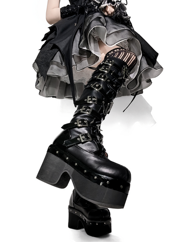 ［靴］ゴシック ベルト 厚底 ロングブーツ【A9CCP0】