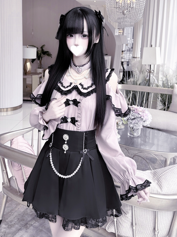 ［ファッション］地雷系 長袖 オフショル ブラウス【恋爱契约】