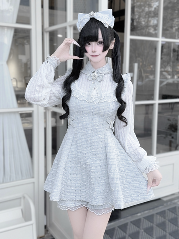 ［ファッション］地雷系 ツイード ワンピース+パンツ セットアップ【K2O370】