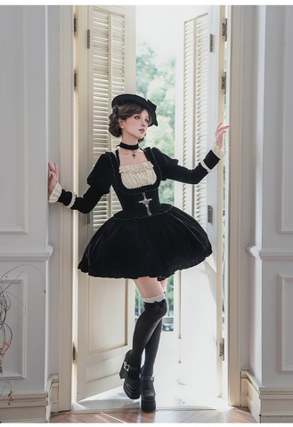 ［ファッション］クラシカル レトロ ベロア ワンピース【GJQ12R】