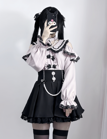 ［ファッション］地雷系 長袖 オフショル ブラウス【恋爱契约】