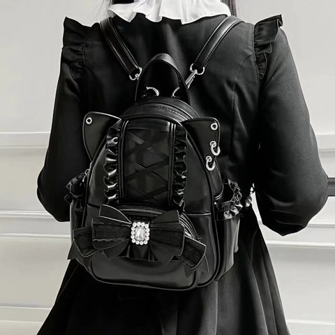 ［バッグ］地雷系 リボン 翼 リュック【F972RN】