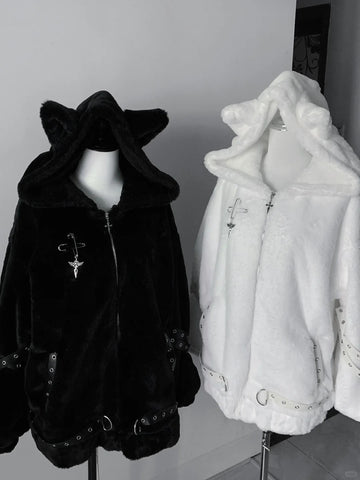 ［ファッション］ゴシック ナイトファー猫耳アウター【3GSUST】