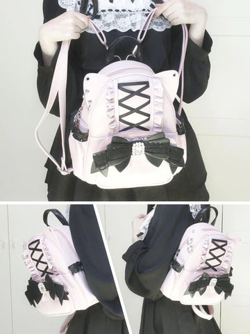 ［バッグ］地雷系 リボン 翼 リュック【F972RN】