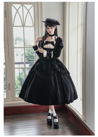 ［ファッション］クラシカル レトロ ベロア ワンピース【GJQ12R】