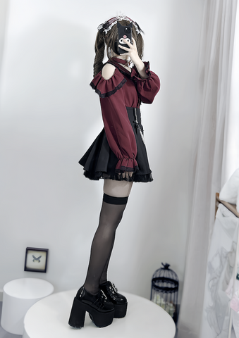 ［ファッション］地雷系 長袖 オフショル ブラウス【恋爱契约】