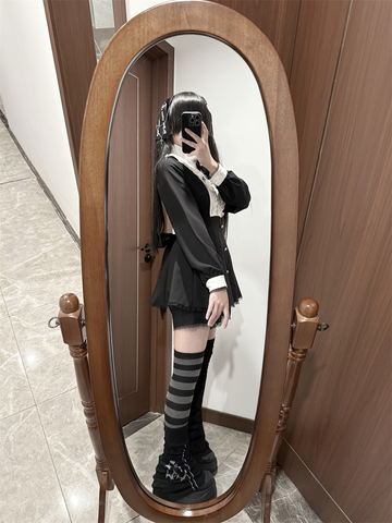 ［ファッション］地雷系 クロスフリルカラーペプラムトップス+パンツ【FK2W38】