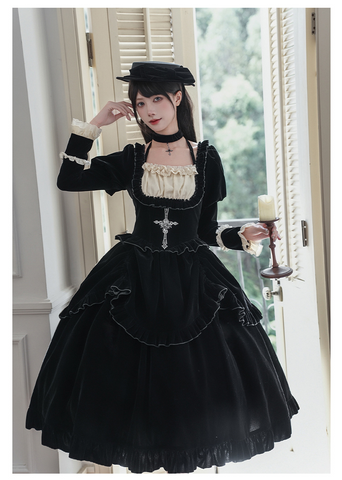 ［ファッション］クラシカル レトロ ベロア ワンピース【GJQ12R】