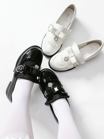 ［靴］地雷系 量産型 リボン ローファー シューズ【6KWCAV】