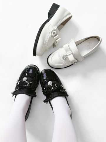 ［靴］地雷系 量産型 リボン ローファー シューズ【6KWCAV】