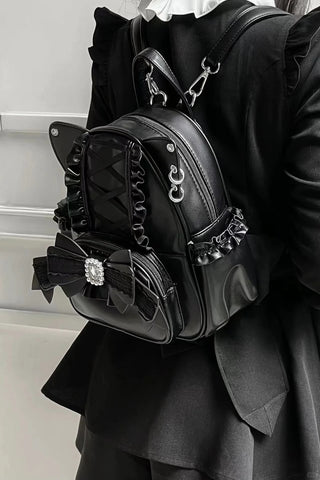 ［バッグ］地雷系 リボン 翼 リュック【F972RN】