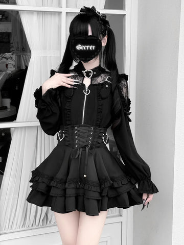 ［ファッション］地雷系 レースブブラウス+スカート【心跳芭菲】