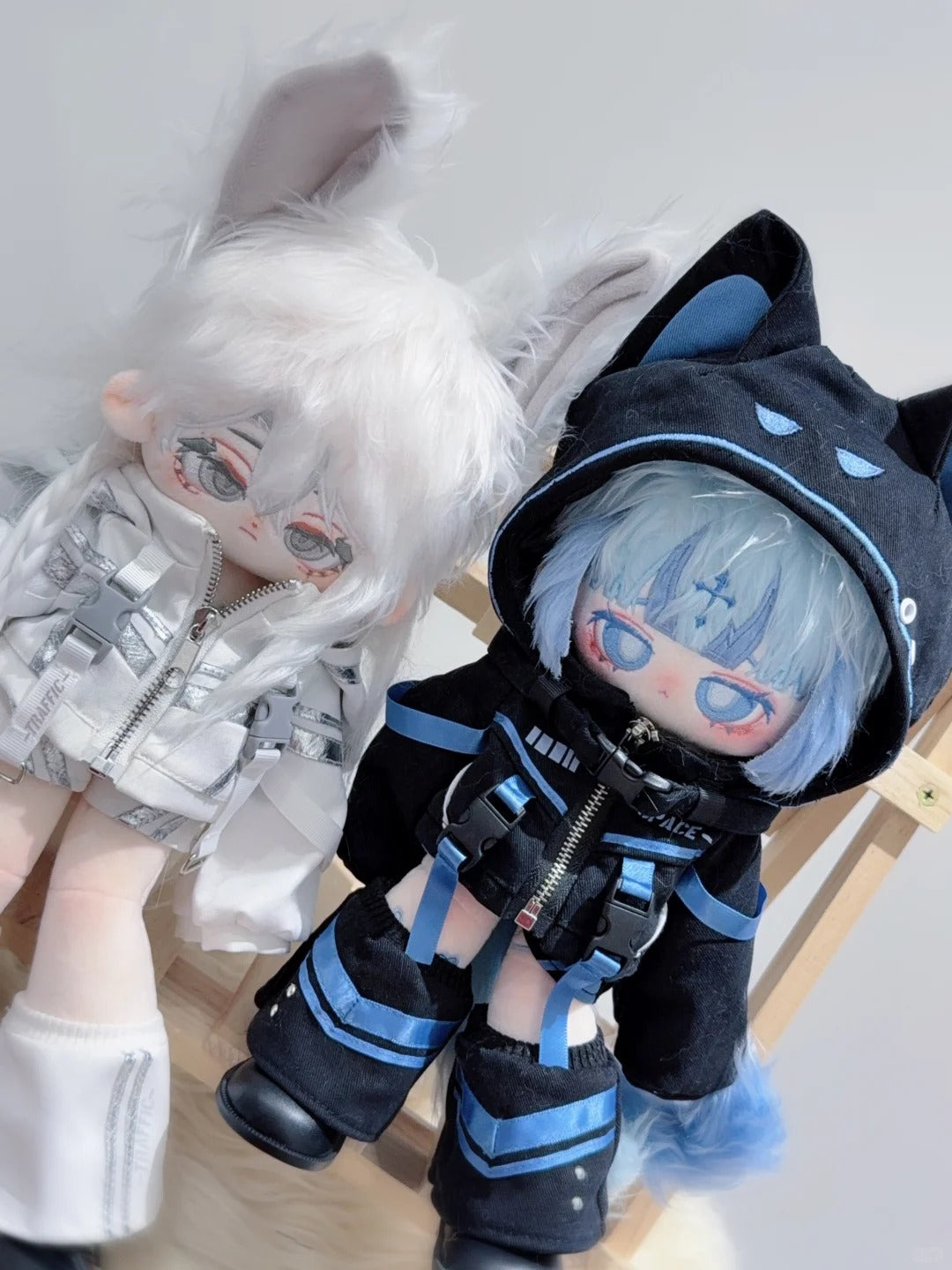 ！双子 ぬい服！ 16cm 双子ねこちゃん 黒×白 16cm ぬい服 着ぐるみ 着せ替え服・アウト