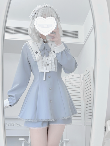 ［ファッション］地雷系 クロスフリルカラーペプラムトップス+パンツ【FK2W38】